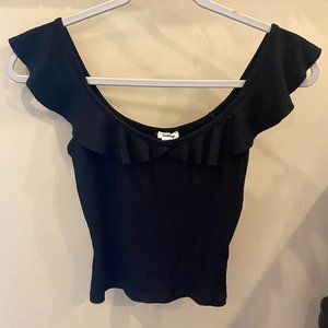 Garage black ribbed ruffle top XS NWT